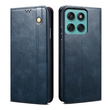 Motorola Moto G56 5G Blue Leather Phone Case - Oil Wax Crazy Horse Texture - 1