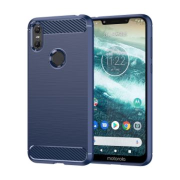 Moto One Carbon Fiber Brushed Texture TPU Case - Blue - 1