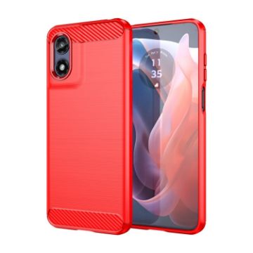 Moto G Play 2024 Red Carbon Fiber TPU Case - Brushed Texture Cover - 1
