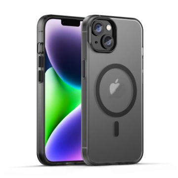 iPhone 14 Plus MagSafe Frosted Translucent TPU PC Case Black - 1