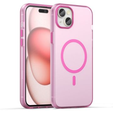 iPhone 15 Plus MagSafe Frosted Translucent Pink TPU PC Case - 1