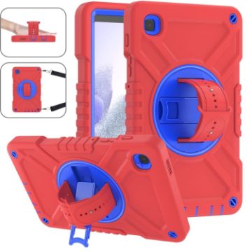 Samsung Galaxy Tab A7 Lite X Rotation PC Silicone Case with Strap Red Blue - 1