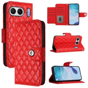 OnePlus Nord 4 5G Red Rhombic Texture Flip Leather Case with Lanyard - 1