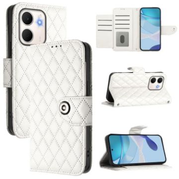 OPPO A5x 4G/5G Global Rhombic Flip Leather Case with Lanyard - White - 1