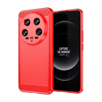 Xiaomi 14 Ultra Red Carbon Fiber TPU Phone Case - Brushed Texture - 1