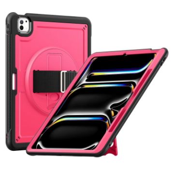 iPad Pro 13 2024 Rose Red Honeycomb Grip Turntable Stand Case - 1