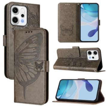 OPPO Reno14 Pro 5G Grey Embossed Butterfly Leather Phone Case - 1
