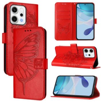 OPPO Reno14 5G Red Embossed Butterfly Leather Phone Case Global - 1