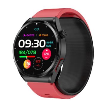 S22 Health Smart Watch: Blood Pressure, ECG, 1.39" Screen (Red) - 1