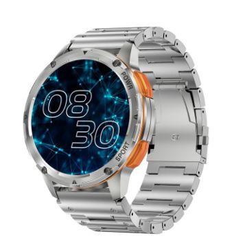 LEMFO AK59 Smart Watch, 1.43" AMOLED Round Screen, Steel Strap, Silver - 1