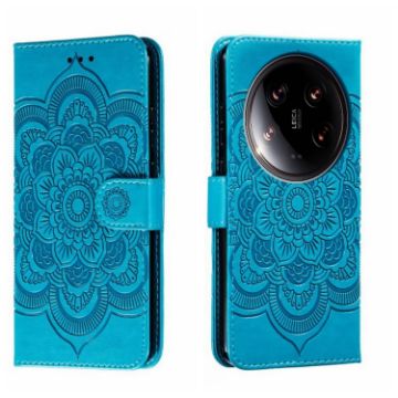 Xiaomi 14 Ultra Blue Leather Case - Sun Mandala Embossing Pattern - 1
