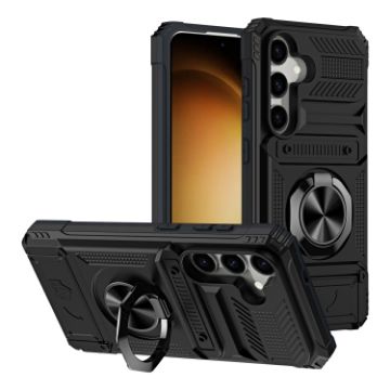 Samsung Galaxy S24 5G Shockproof Card Case with Ring Holder - Black - 1
