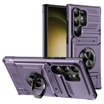 Samsung Galaxy S24 Ultra 5G Shockproof Card Case with Ring Holder Purple - 1