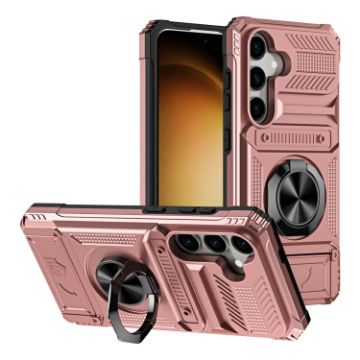 Samsung Galaxy A25 5G Shockproof Card Case with Ring Holder - Rose Gold - 1