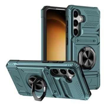 Samsung Galaxy A55 5G Shockproof Card Case with Ring Holder - Green - 1