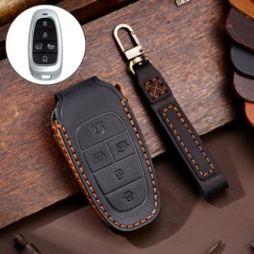 Hyundai 5-Button Key Case - Hallmo Cowhide Leather Cover (Black) - 1