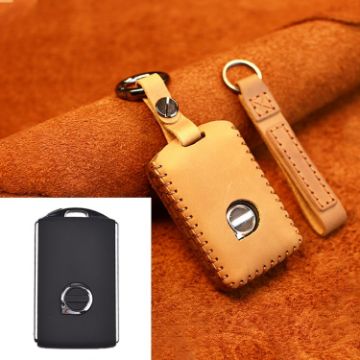 Volvo Car Cowhide Leather Key Cover - Single Slit Style (Brown) - 1