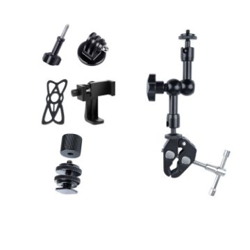 7" Adjustable Magic Arm & Large Claw Clips with Phone Clamp (Black) - 1