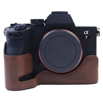 Sony A7 IV PU Leather Camera Half Case Base, 1/4" Thread, Coffee - 1