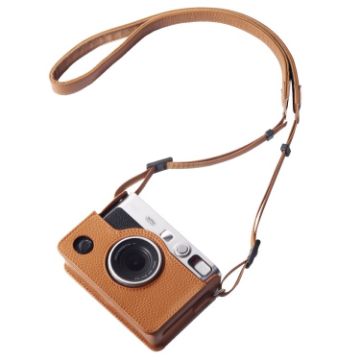 FUJIFILM instax mini Evo Leather Camera Case Bag with Strap (Brown) - 1