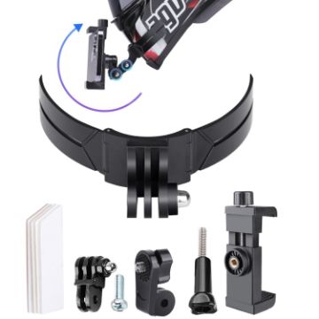 Foldable Action Camera Phone Helmet Mount Kit with J-Hook & Clamp (Black) - 1