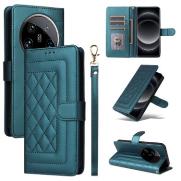 Xiaomi 14 Ultra Green Diamond Lattice Leather Flip Phone Case - 1