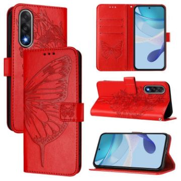 OnePlus Ace 5 Ultra Red Leather Phone Case with Embossed Butterfly Design - 1