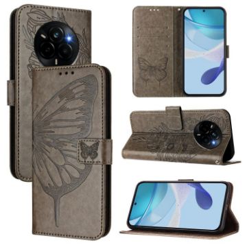 Realme Narzo 80/14 Pro 5G Embossed Butterfly Leather Case Grey - 1