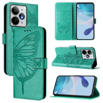 Realme Neo7 Turbo 5G Green Embossed Butterfly Leather Phone Case - 1