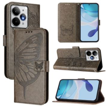 Realme Neo7 Turbo 5G Grey Embossed Butterfly Leather Phone Case - 1