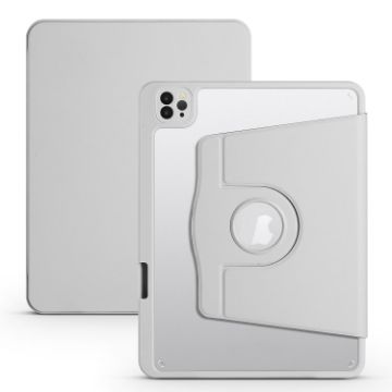 iPad Pro 13 2024 Fog Grey Leather Case with 360 Rotation Holder - 1