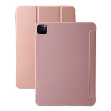 iPad Pro 13 2024 Rose Gold Leather Case - Three-fold Holder Flip Cover - 1