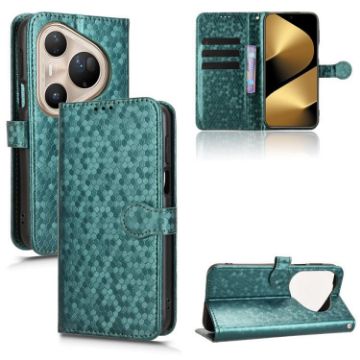Huawei Pura 80 Pro 5G Green Leather Phone Case - Honeycomb Texture - 1