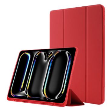 iPad Pro 13 2024 Red Leather Case with Pen Slot & Tri-fold Design - 1