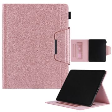 iPad Pro 13 2024 Rose Gold Glitter Leather Tablet Case with Buckle - 1