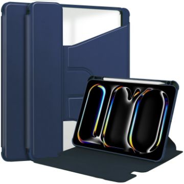iPad Pro 13 2024 Dark Blue Transparent Rotation Leather Case - 1