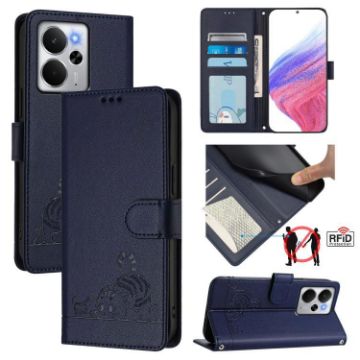Realme 14 5G/P3 5G India Cat Rat Embossed RFID Leather Case Blue - 1
