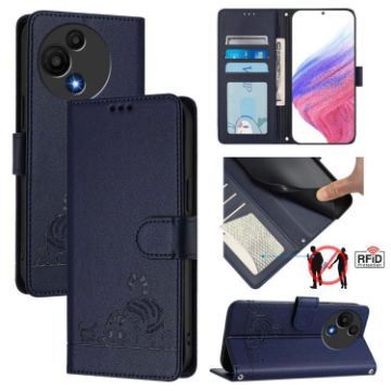 TCL 60 SE NxtPaper/605 Cat Rat Embossed RFID Leather Case with Lanyard - 1