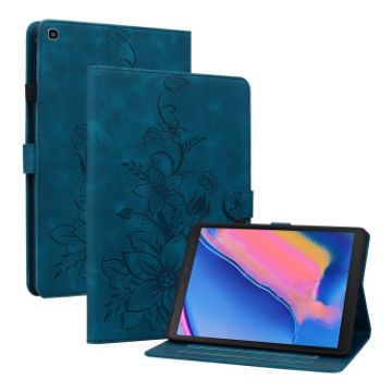 Samsung Galaxy Tab A 8.0 2019 Dark Blue Lily Embossed Leather Case - 1