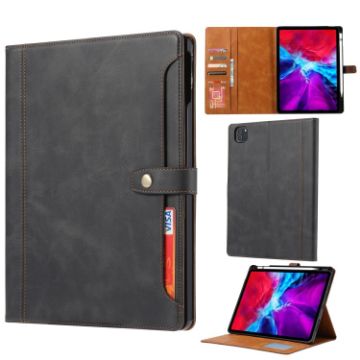 iPad Pro 13 2024 Black Leather Flip Case with Calf Texture & Clasp - 1