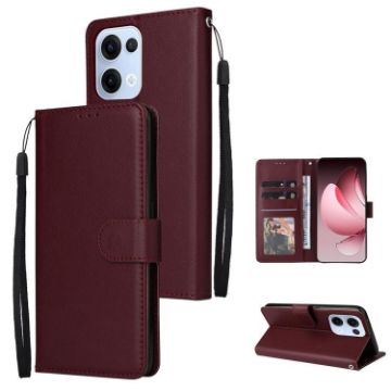 OPPO Reno13 5G Leather Phone Case, 3-Card Slots, Wine Red, Global - 1