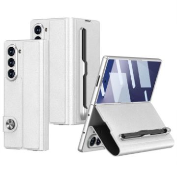 Samsung Galaxy Z Fold7 5G Flip Leather Case with Pen Slot - Silver - 1