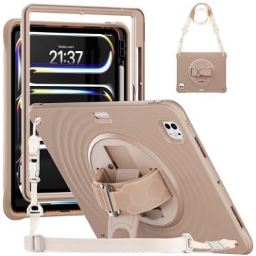 iPad Pro 13 2024 Silicone Hybrid PC Case with Rotation Holder (Light Coffee) - 1