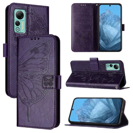 Ulefone Note 14 Dark Purple Embossed Butterfly Leather Phone Case - 1