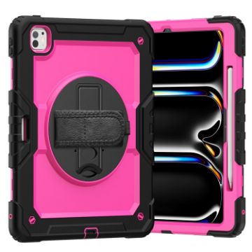 iPad Pro 13 2024 Silicone Hybrid Case with Strap - Rose Red/Black - 1