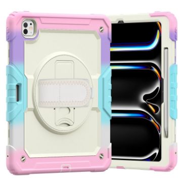 iPad Pro 13 2024 Camouflage Pink Silicone Hybrid Case with Strap - 1