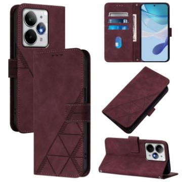 Realme Neo7 Turbo 5G Wine Red 3D Embossed Flip Leather Phone Case - 1