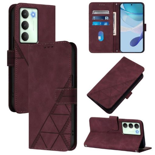 Realme V70/C75 5G Wine Red 3D Embossed Flip Leather Crossbody Case - 1