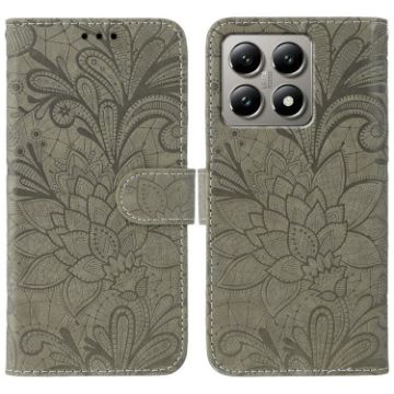 Xiaomi 14T Grey Lace Flower Embossing Flip Leather Phone Case - 1