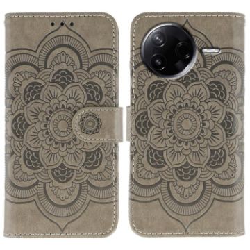 Xiaomi Poco F7 Pro/Redmi K80 Grey Sun Mandala Embossed Leather Case - 1